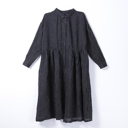 Women Spring Casual Striped Loose Long Sleeve Dress