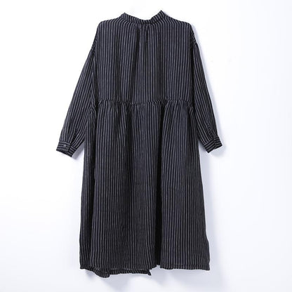 Women Spring Casual Striped Loose Long Sleeve Dress