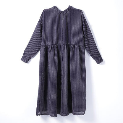 Women Spring Casual Striped Loose Long Sleeve Dress