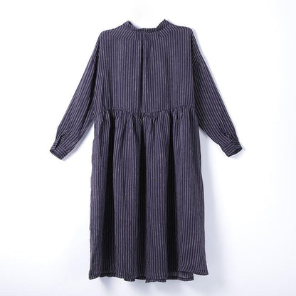 Women Spring Casual Striped Loose Long Sleeve Dress