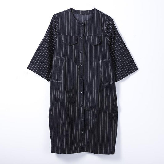Women Spring Casual Striped Mid-Calf Cardigan Long Sleeve Loose Dress