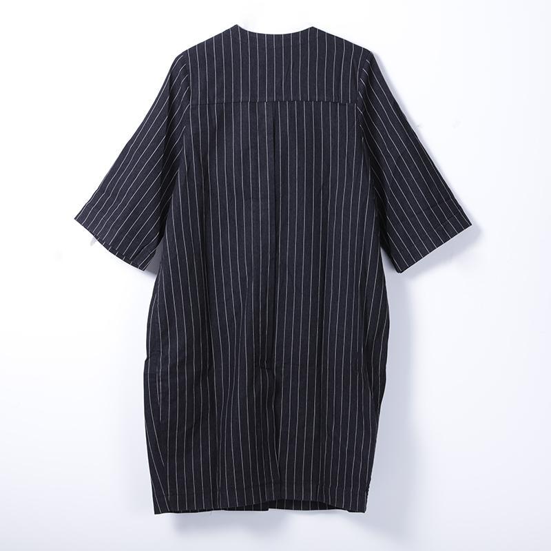 Women Spring Casual Striped Mid-Calf Cardigan Long Sleeve Loose Dress