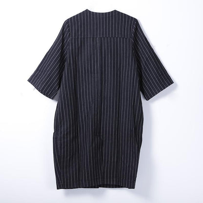 Women Spring Casual Striped Mid-Calf Cardigan Long Sleeve Loose Dress