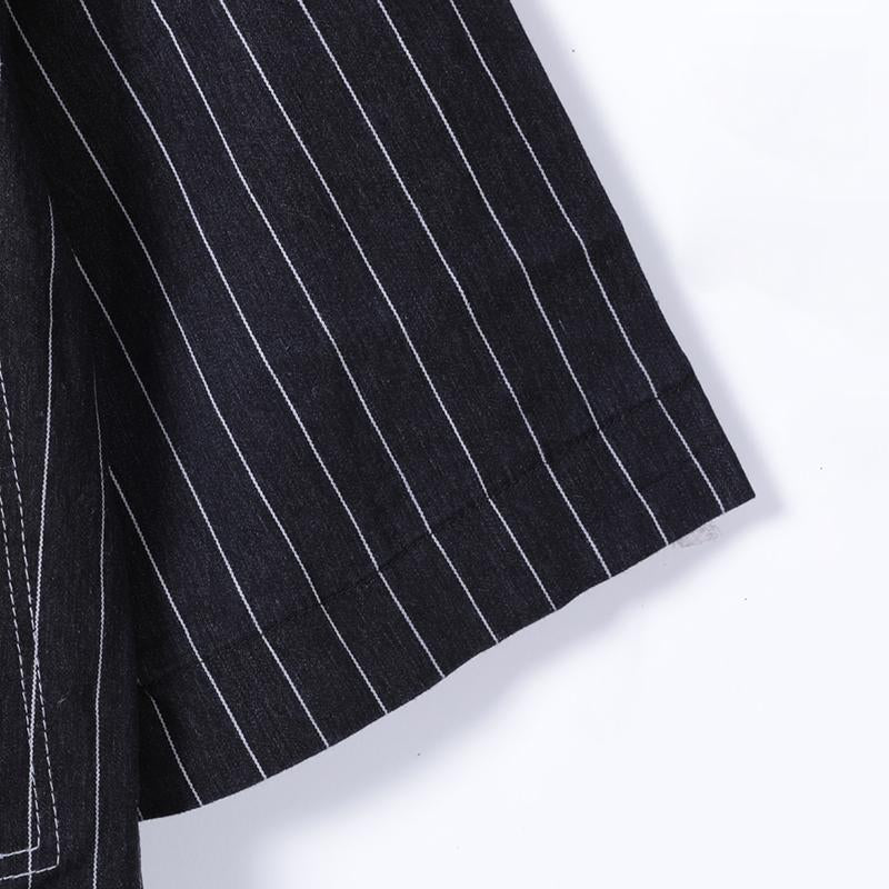 Women Spring Casual Striped Mid-Calf Cardigan Long Sleeve Loose Dress