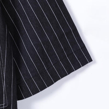 Women Spring Casual Striped Mid-Calf Cardigan Long Sleeve Loose Dress