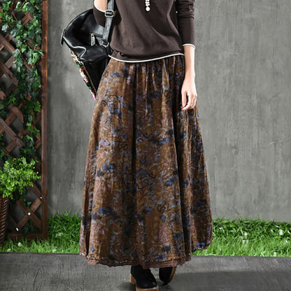 Women Spring Double Layers Floral Printing Skirt