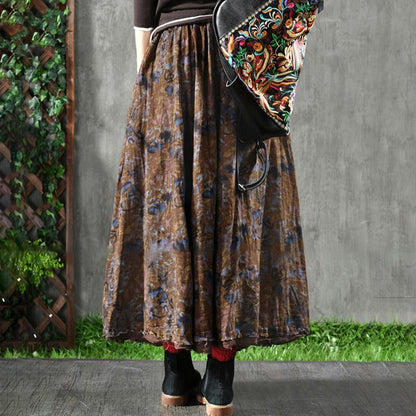 Women Spring Double Layers Floral Printing Skirt