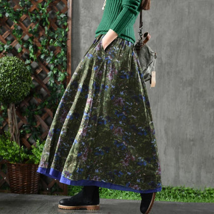 Women Spring Double Layers Floral Printing Skirt