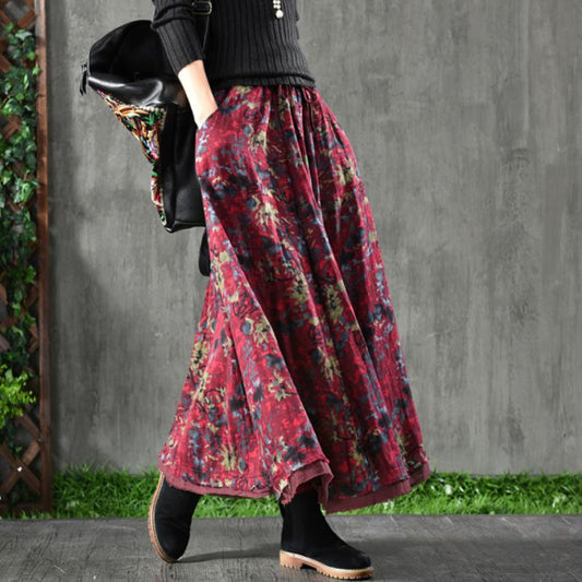 Women Spring Double Layers Floral Printing Skirt