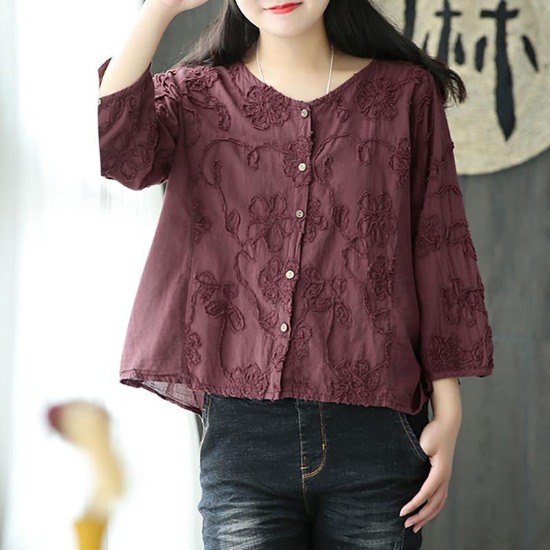 Women Spring Floral Embroidery Vintage Cardigan Short Coat