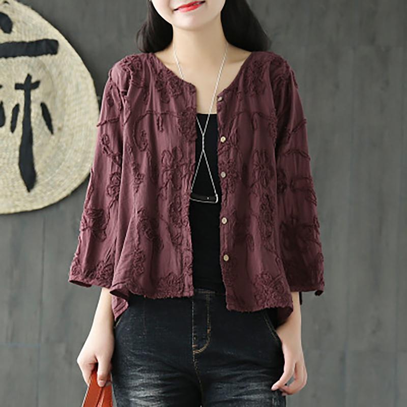 Women Spring Floral Embroidery Vintage Cardigan Short Coat