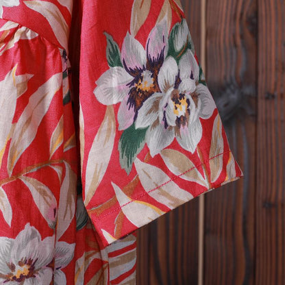 Women Spring Floral Three Quarter Sleeve Casual Loose Shirt