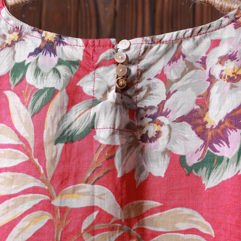 Women Spring Floral Three Quarter Sleeve Casual Loose Shirt