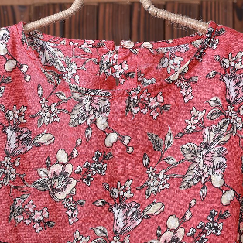 Women Spring Floral Three Quarter Sleeve Casual Loose Shirt