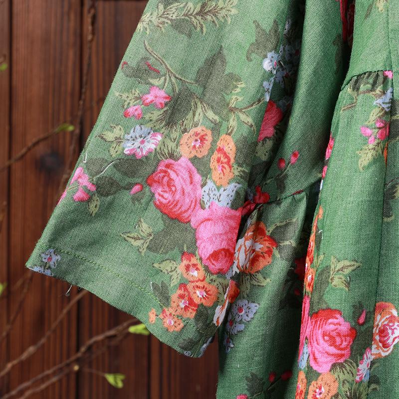 Women Spring Floral Three Quarter Sleeve Casual Loose Shirt