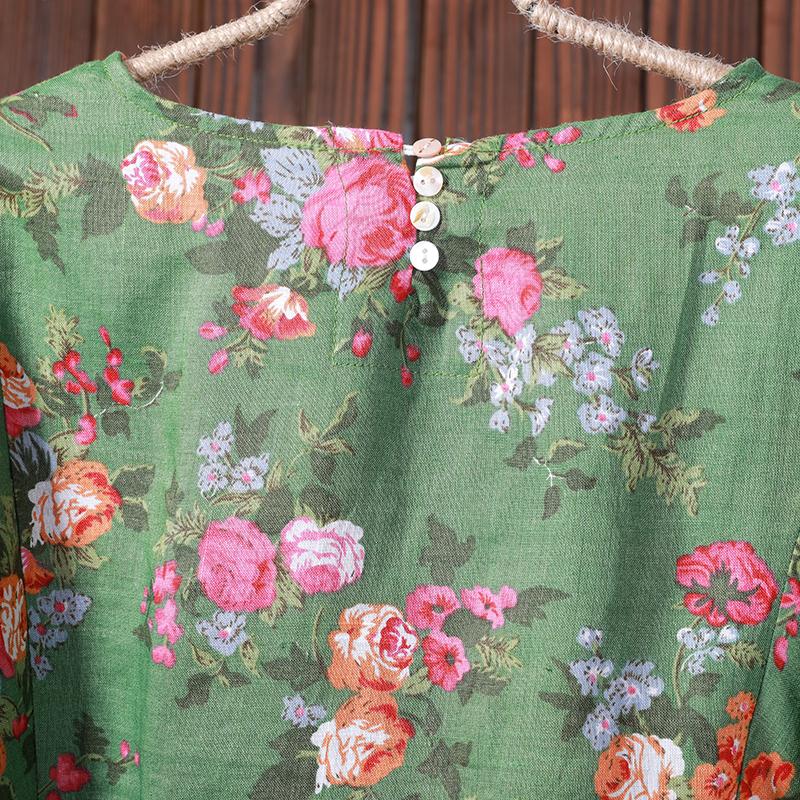 Women Spring Floral Three Quarter Sleeve Casual Loose Shirt