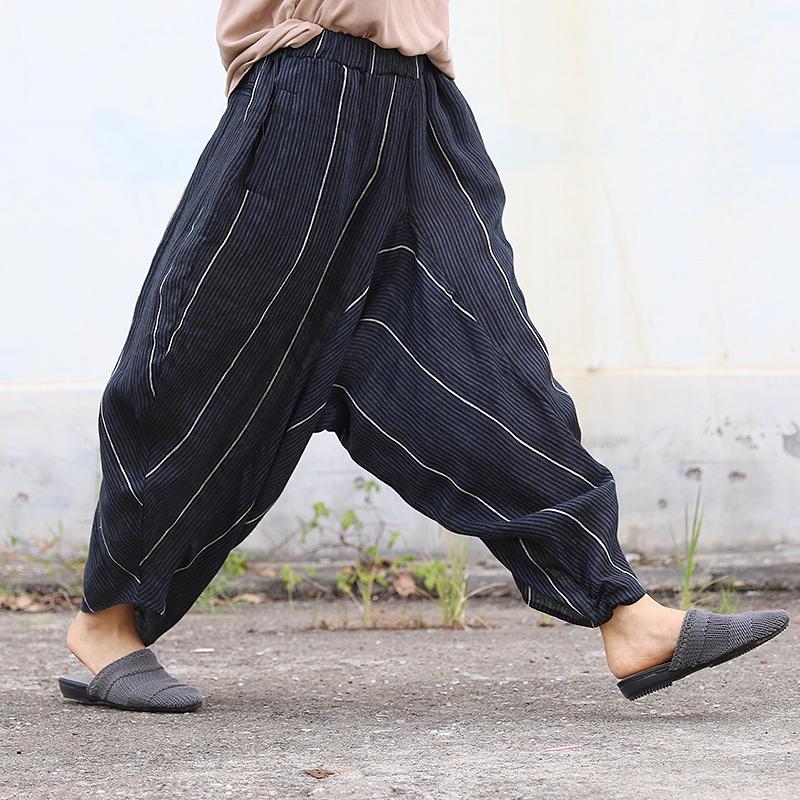 Women Spring Irregular Casual Striped Loose Pants