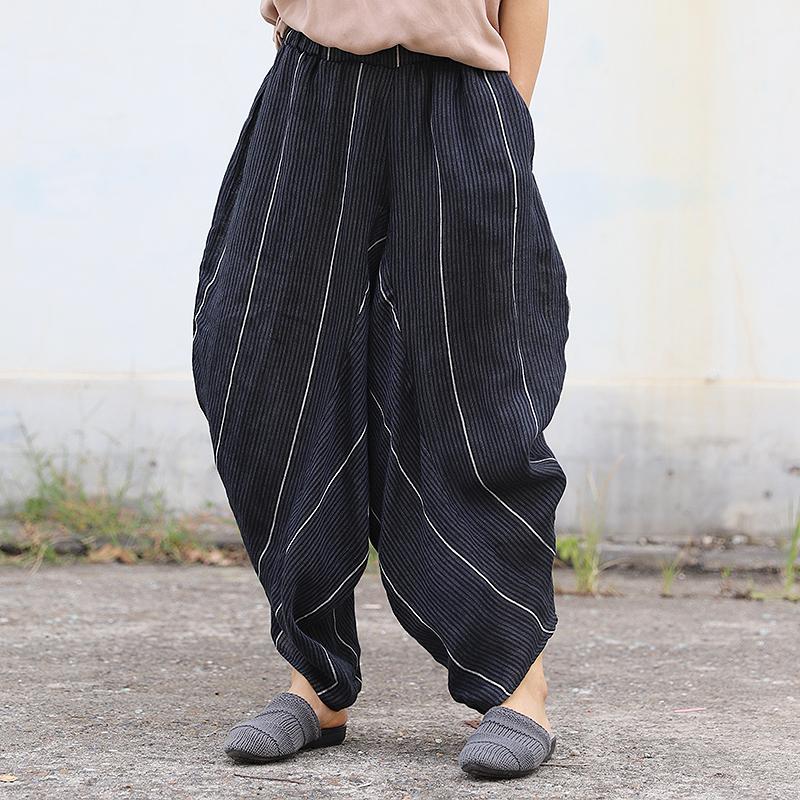 Women Spring Irregular Casual Striped Loose Pants