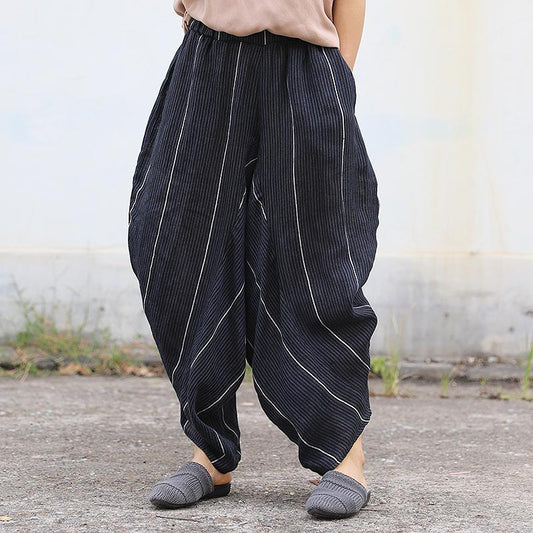 Women Spring Irregular Casual Striped Loose Pants