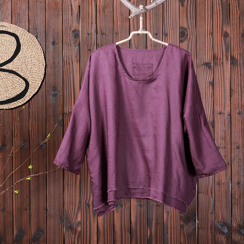 Women Spring Linen Solid Two Layer Shirt