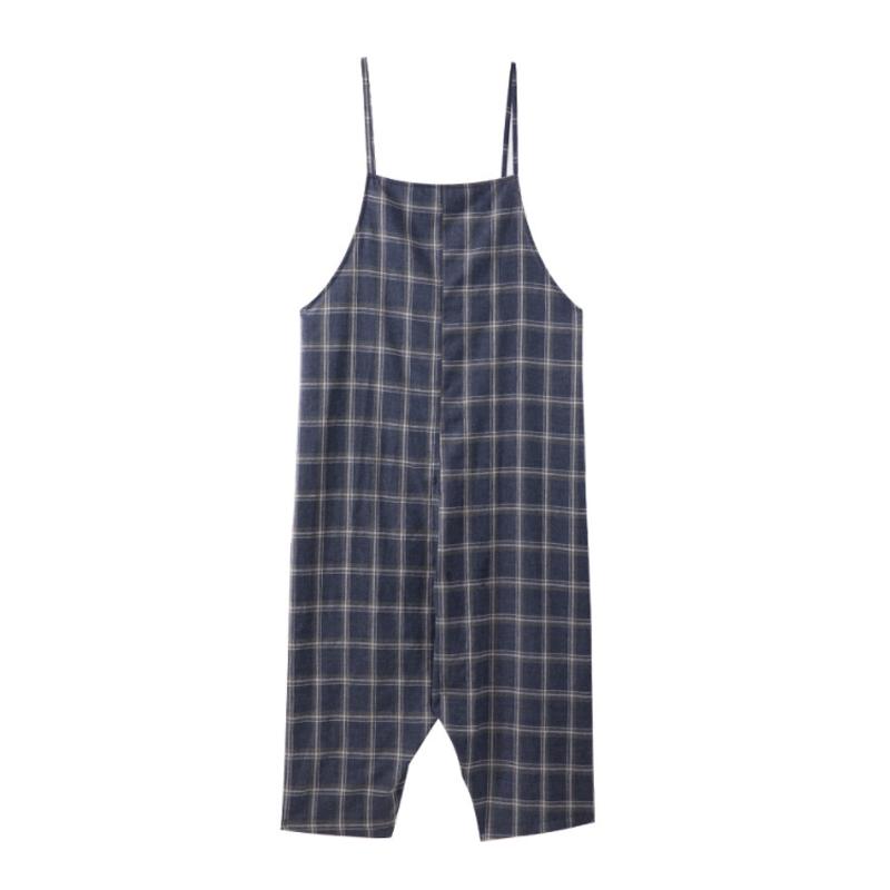 Women Spring Plaid Loose Casual Jumpsuit