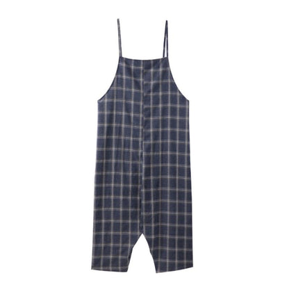 Women Spring Plaid Loose Casual Jumpsuit