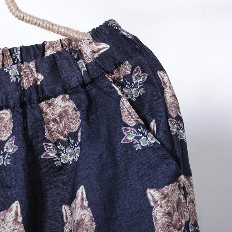 Women Spring Print Casual Wide Leg Pants Calf Length Pants