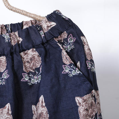 Women Spring Print Casual Wide Leg Pants Calf Length Pants