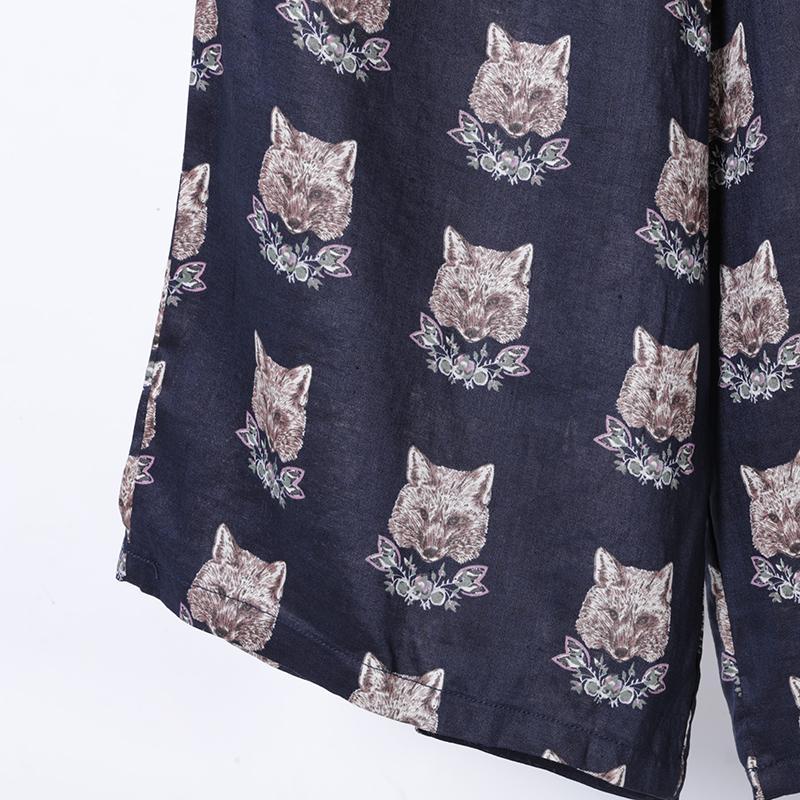 Women Spring Print Casual Wide Leg Pants Calf Length Pants