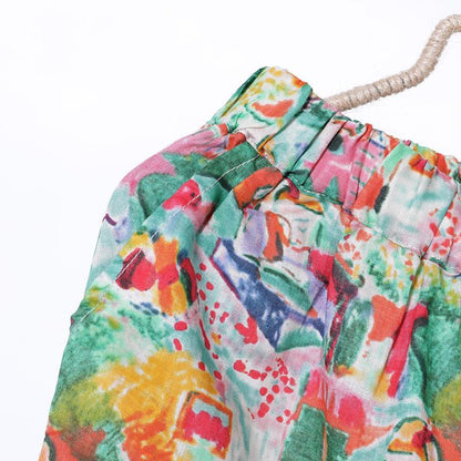 Women Spring Print Casual Wide Leg Pants Calf Length Pants