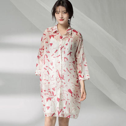 Women Spring Printing Plus Size Cardigan Red Dress