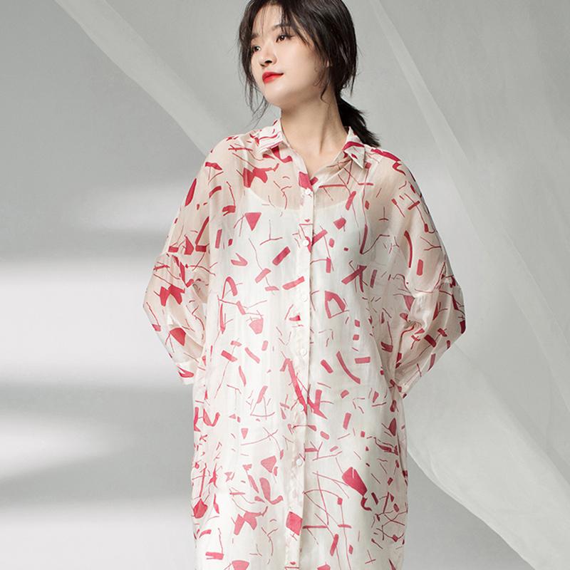 Women Spring Printing Plus Size Cardigan Red Dress