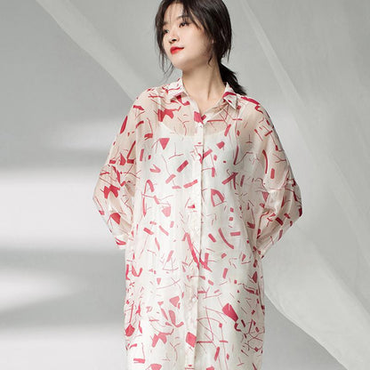 Women Spring Printing Plus Size Cardigan Red Dress