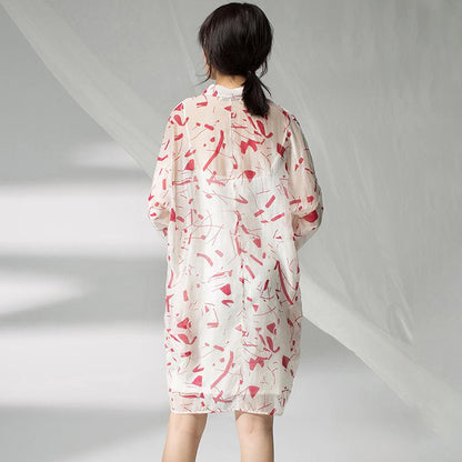 Women Spring Printing Plus Size Cardigan Red Dress