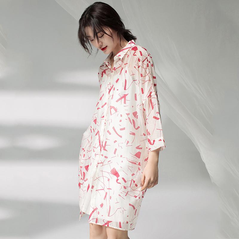 Women Spring Printing Plus Size Cardigan Red Dress