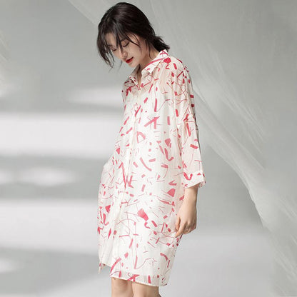 Women Spring Printing Plus Size Cardigan Red Dress