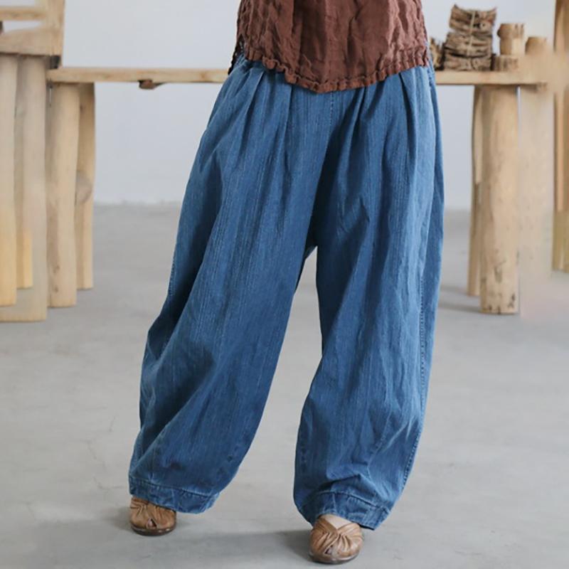 Women Spring Solid Frog Loose Bloomers Jeans