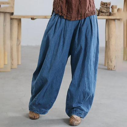 Women Spring Solid Frog Loose Bloomers Jeans