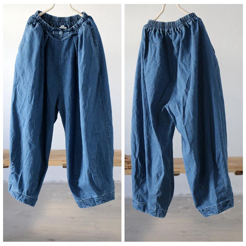Women Spring Solid Frog Loose Bloomers Jeans