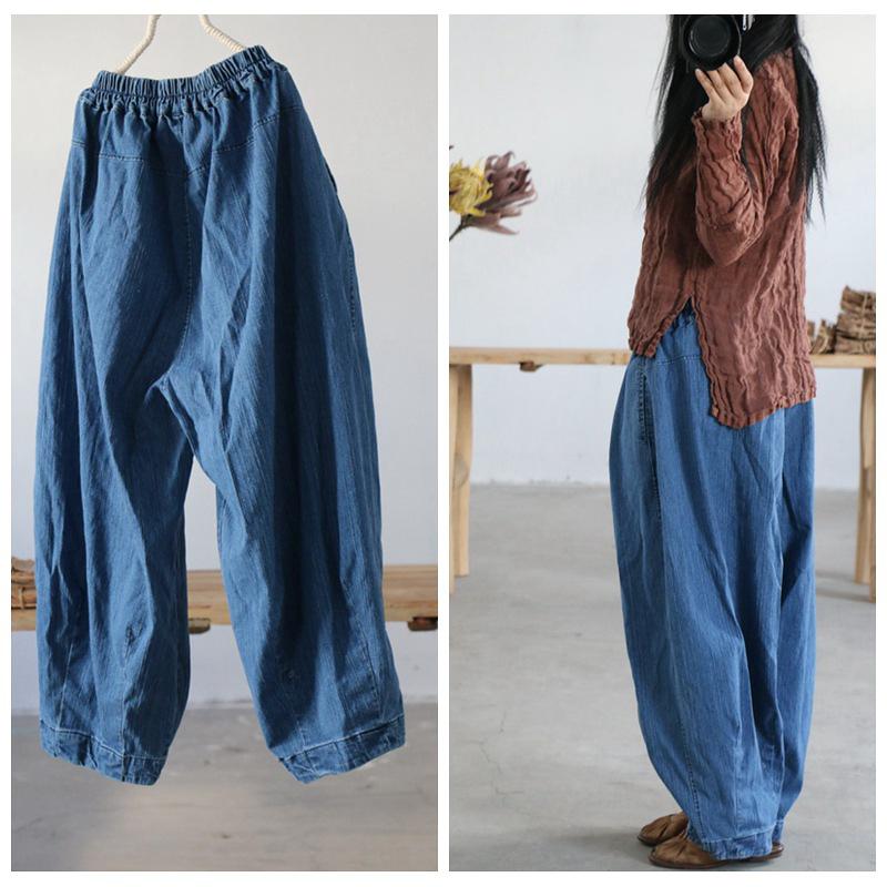 Women Spring Solid Frog Loose Bloomers Jeans