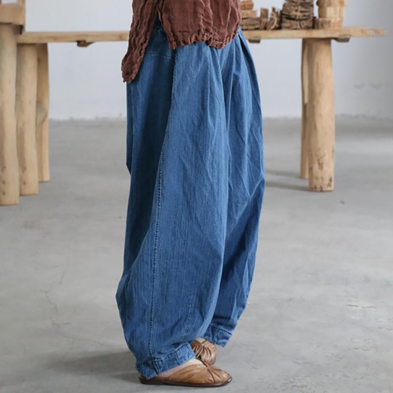 Women Spring Solid Frog Loose Bloomers Jeans