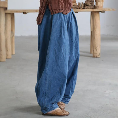 Women Spring Solid Frog Loose Bloomers Jeans