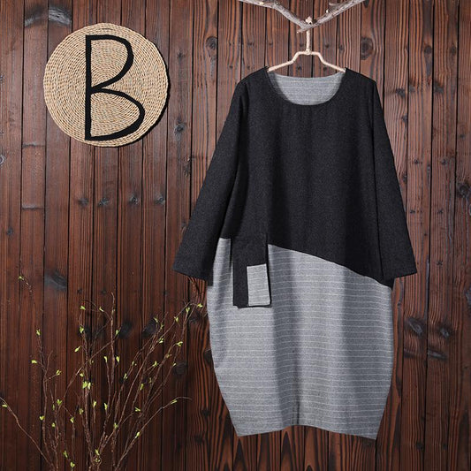 Women Spring Stripe Spliced Loose Midi Dress