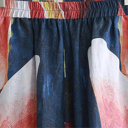 Women Spring Two Piece Set Ramie Abstract Printing Suit