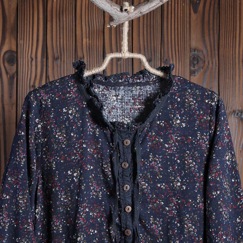 Women Spring Vintage Floral Mid-Calf Pullover Loose Long Sleeve Dress