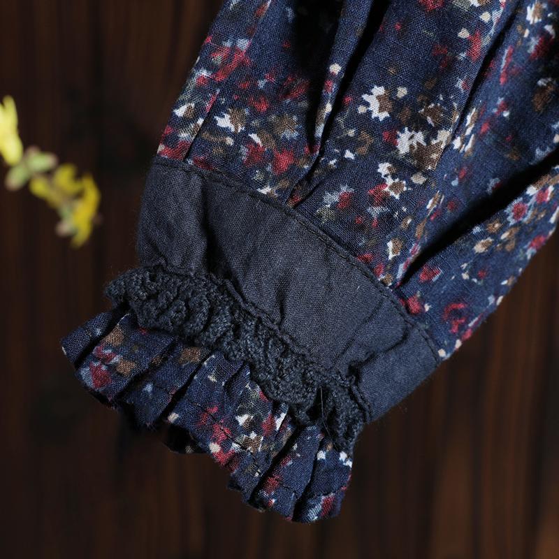 Women Spring Vintage Floral Mid-Calf Pullover Loose Long Sleeve Dress