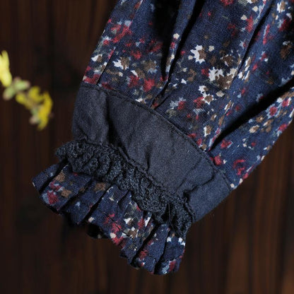 Women Spring Vintage Floral Mid-Calf Pullover Loose Long Sleeve Dress