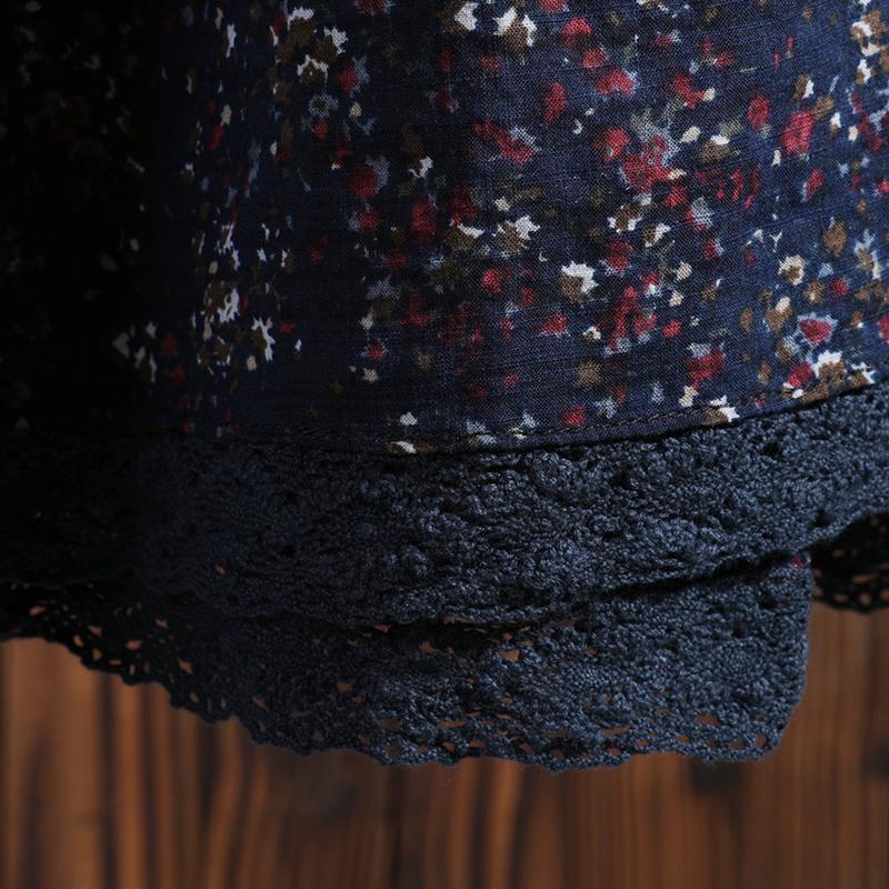 Women Spring Vintage Floral Mid-Calf Pullover Loose Long Sleeve Dress