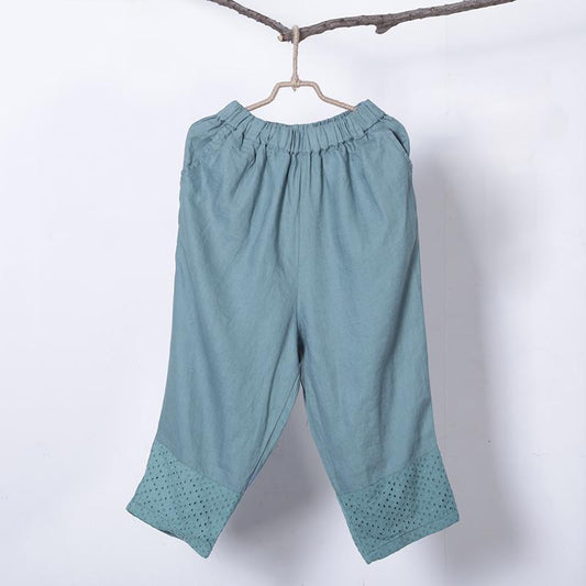 Women Spring Vintage Solid Calf Length Wide Leg Pants