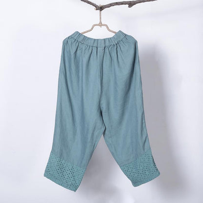 Women Spring Vintage Solid Calf Length Wide Leg Pants